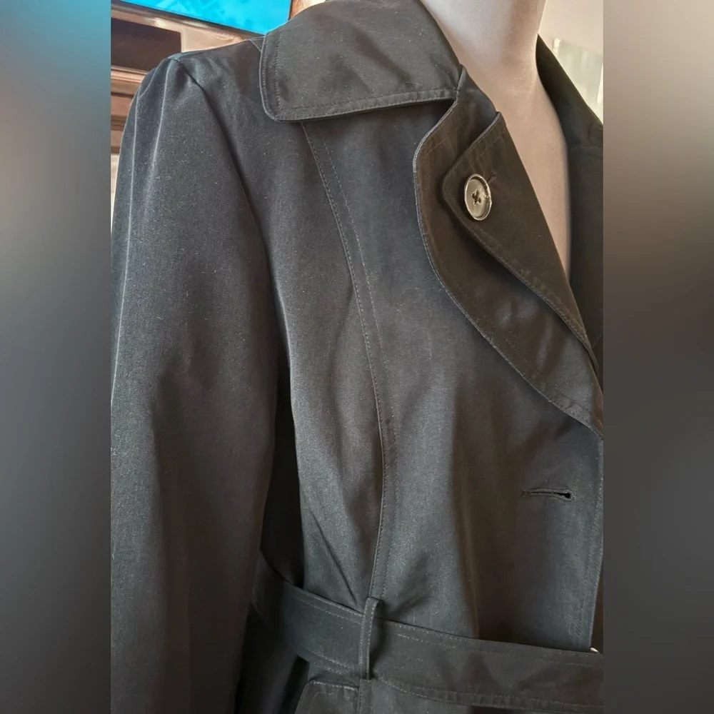 London Fog Black Double-Breasted Trench with Waist Tie